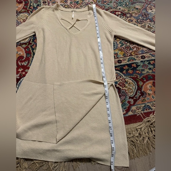 Free People Andi Woven Criss Cross Long Sleeve Tunic Small Tan Linen Blend - Picture 6 of 10